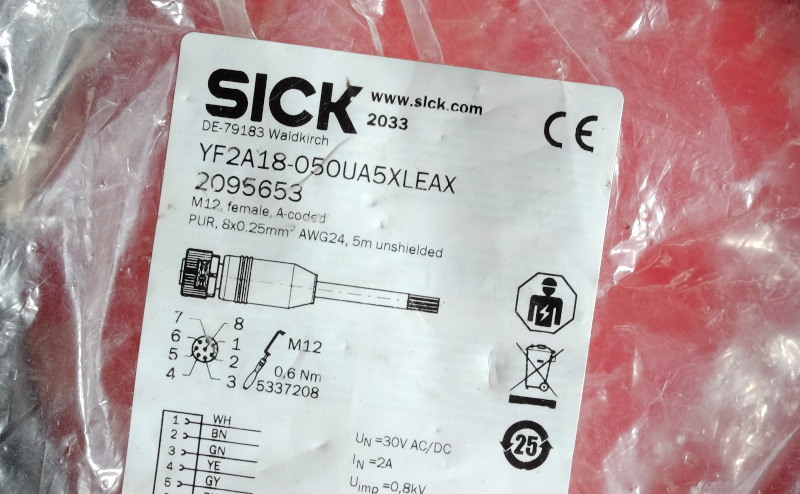 Sick 2095653 SICK Cable YF2A18-050UA5XLEAX M12 8 Core 5 m