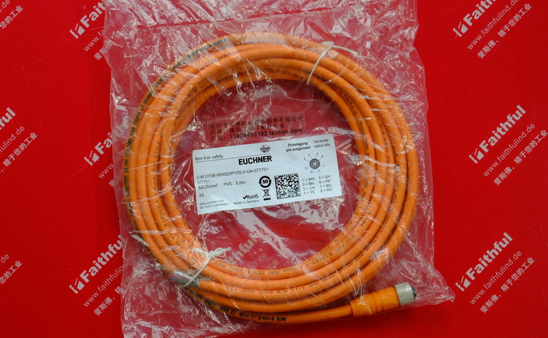 Euchner 077751 EUCHNER new connection cable C- M12F08-08X025PV05 with 8-pin M12 round plug, 0-GA-077751
